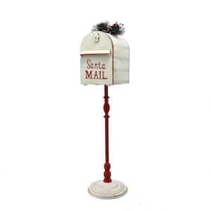 42 in. Tall Standing Santa's Mail Christmas Mailbox with Light-up Wreath in Antique White