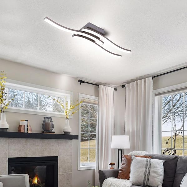 Georgina Modern 3-Light 18 in. Satin Nickel Dimmable Integrated LED Flush Mount Curved Minimalist Ceiling Light