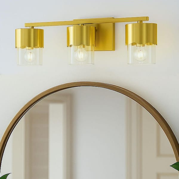 Austin 24 in. Modern 3-Light Electroplating Brass Vanity Light with Clear Glass Shades