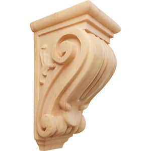 4 in. x 3-1/2 in. x 7 in. Unfinished Wood Red Oak Small Classical Corbel