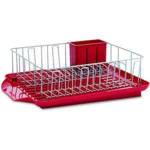 Classic Large Dish Rack in Red with Removable 3 Compartment Flatware Caddy