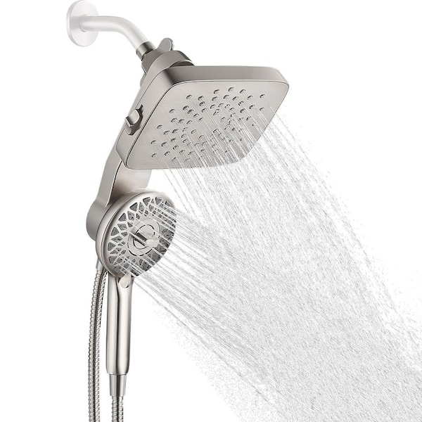 Magnetic 2-in-1 5-Spray Adjustable Dual Shower Heads Wall Mount Fixed and Handheld Shower Head 2.5 GPM in Nickel