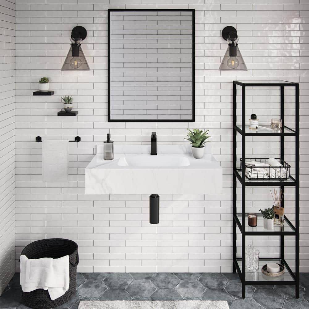 Avancer 36'' White Marble Wall Mount Ceramic Sink