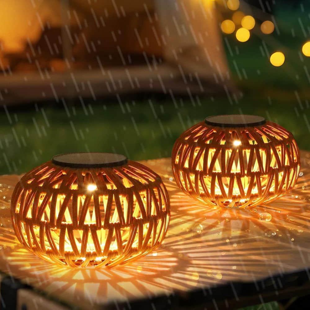 4 in. x 6 in. 2-Pieces Brown Plastic Solar Lanterns, Waterproof