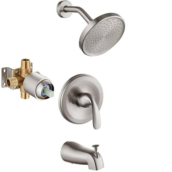 Single Handle 1-Spray Wall Mount Tub and Shower Faucet 1.46 GPM Brushed Nickel Rough-in Valve Included