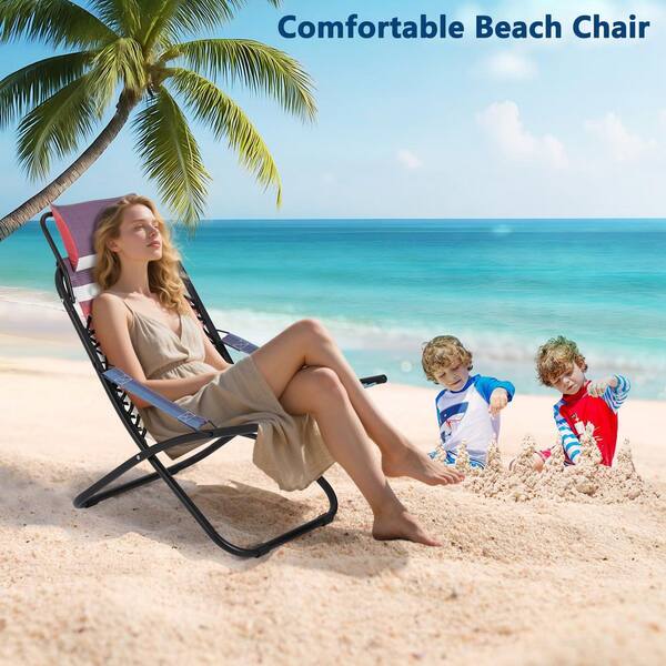 Low Folding Beach Chair - Lightweight, Padded Armrests, Carry Bag, 120kg Capacity