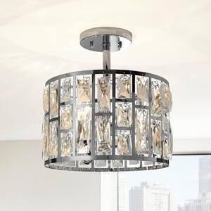 Kristella 12.5 in. 3-Light Chrome Semi Flush Mount Light with Clear Crystal Shade