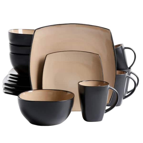 Soho Lounge Square Stoneware 16 piece Dinnerware Set Plates Bowls Mugs Taupe 