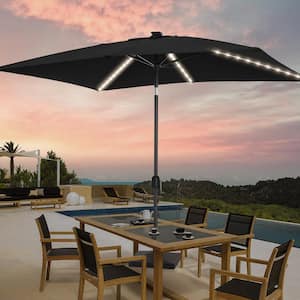 6 ft. x 9 ft. LED Rectangular Patio Market Umbrella with UPF50+, Tilt Function and Wind-Resistant Design in Black