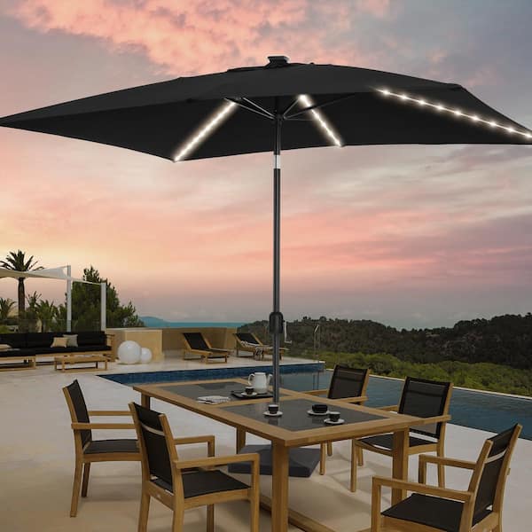 JOYESERY 6 ft. x 9 ft. LED Rectangular Patio Market Umbrella with UPF50+, Tilt Function and Wind-Resistant Design in Black