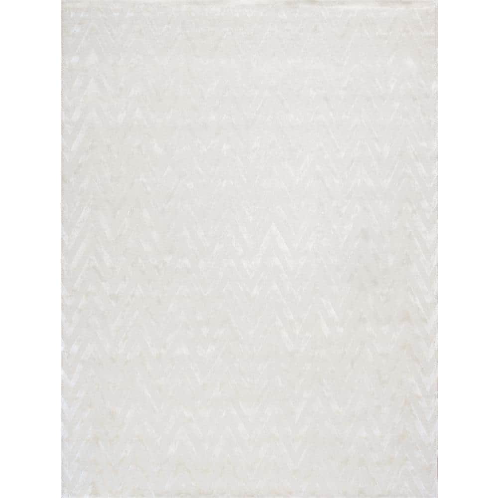 Pasargad Home Edgy Ivory 10 ft. x 14 ft. Chevron Bamboo Silk and Wool Area Rug -  pvny-20 10x14