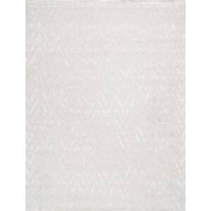 Edgy Ivory 10 ft. x 14 ft. Chevron Bamboo Silk and Wool Area Rug