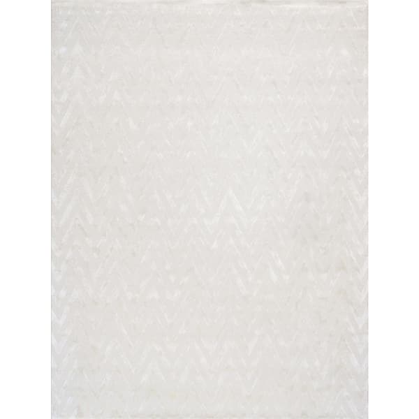 Pasargad Home Edgy Ivory 12 ft. x 15 ft. Chevron Bamboo Silk and Wool Area Rug
