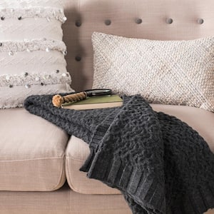 Affinity 50 in. x 60 in. Dark Gray Knit Throw Blanket