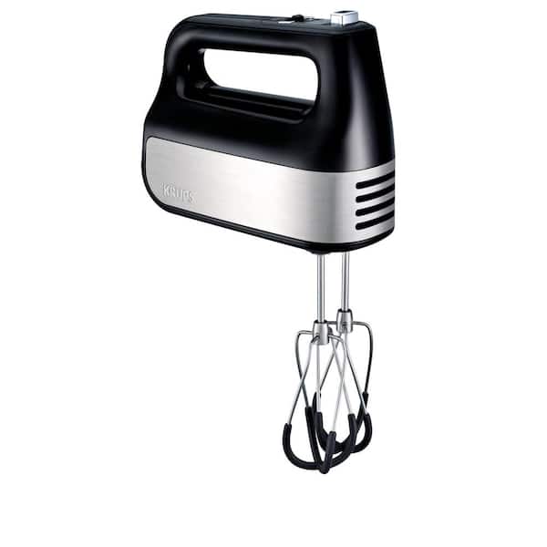 Krups 10-Speed Black Stainless Steel Hand Mixer with Beater, Whisk and Dough Hook Attachments