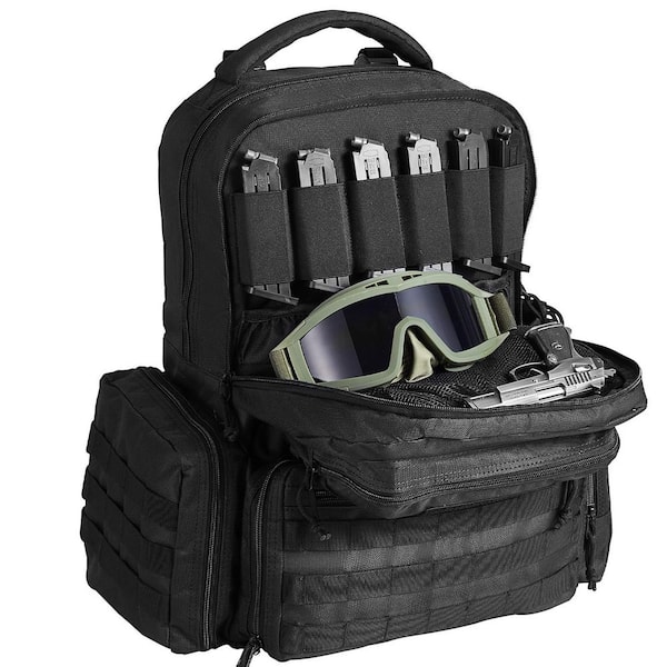 Tactical Range Backpack for 6-Pistols, 18.9 in. Black Gun Backpack with 6 Independent Pistol Bags 10-Magazines