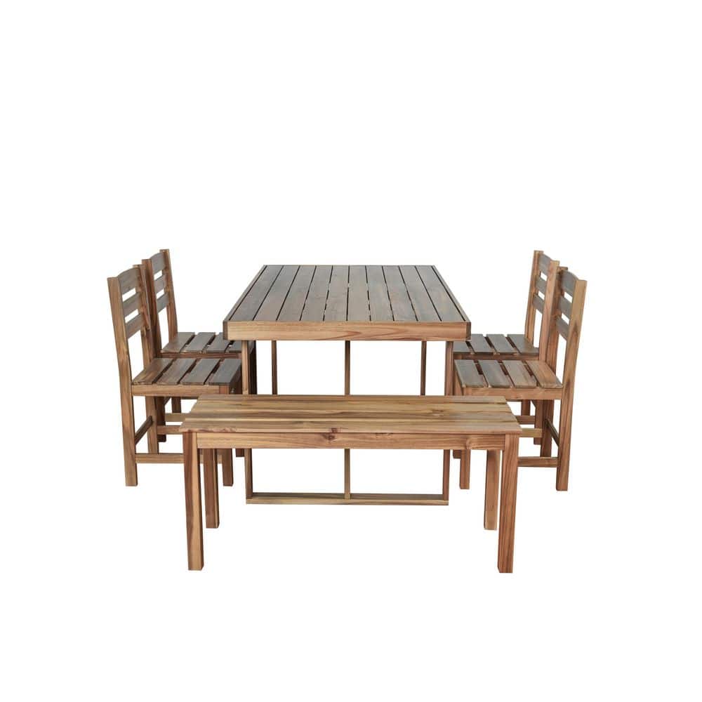 Tatayosi 6-piece Acacia Wood Outdoor Dining Set from a front-facing angle.