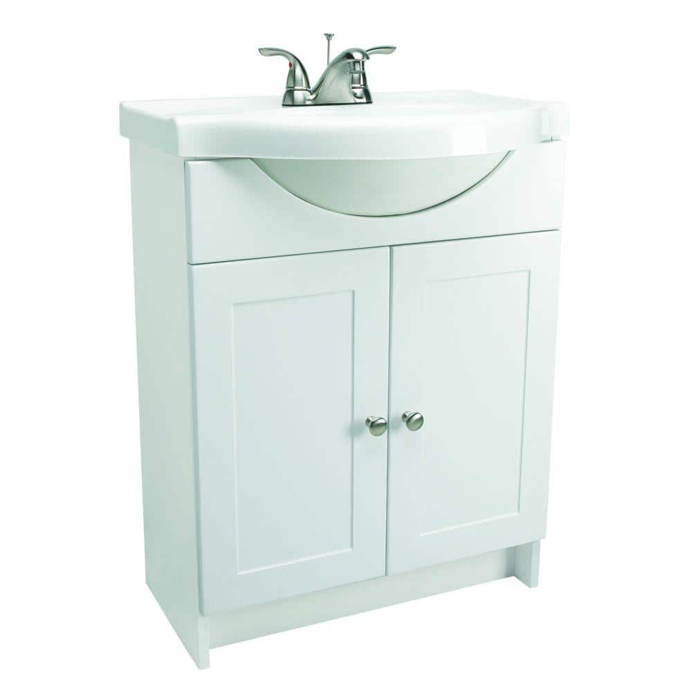 Design House Euro 25 In W X 18 In D Vanity Cabinet In White With Cultured Marble Vanity Top In White 541656 The Home Depot