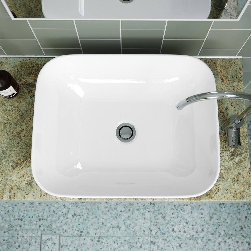 Gloss White Ceramic Rectangular Vessel Bathroom Sink