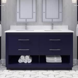 Rio II 60 in. W x 22 in. D Bath Vanity in Blue ENGRD Stone Vanity Top in White with White Basin Power Bar and Organizer
