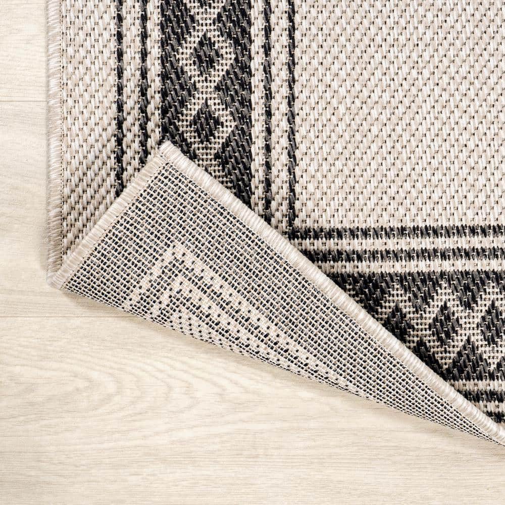 Lucia Modern Diamond Border Cream/Black 8' x 10' Indoor/Outdoor Rug