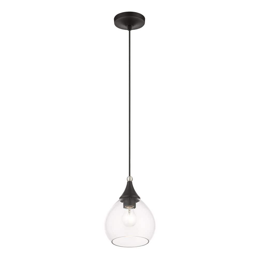 Catania Black and Brushed Nickel 1-Light Mini Pendant with Clear Glass