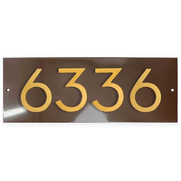 Horizontal Floating Modern Address Plaque (4 in. Numbers-4 Characters)-Roman Bronze/Gold