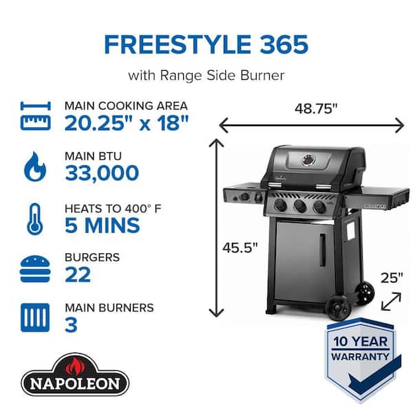 Freestyle 425 5-Burner Propane Gas Grill with Range Side Burner in Graphite Grey