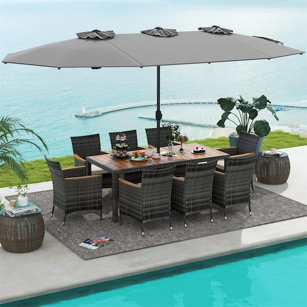 large patio table with umbrella Cantilever Solar Lights free durability Walsunny 6 Piece Patio Furniture