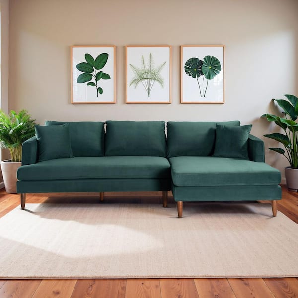 Ashcroft Furniture Co Desire 107 in. W Square Arm 2-piece L-Shaped Velvet Living Room Right Facing Corner Sectional Sofa in Green (Seats 4)
