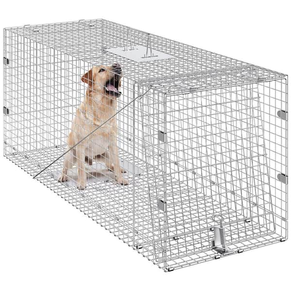 Live Animal Cage Trap 42 in. x 16 in. x 18 in. Humane Cat Trap Galvanized Iron Folding Animal Trap with Handle