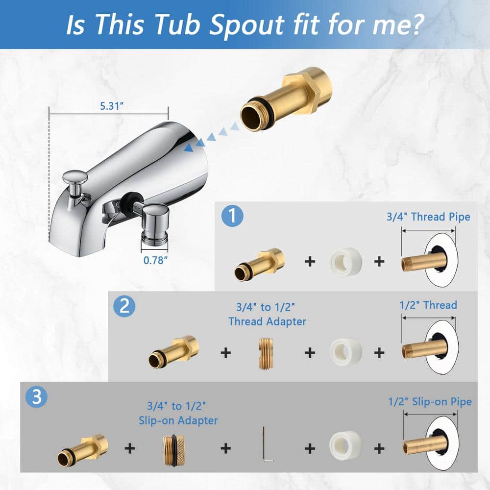 Chrome Wall Mounted Handheld Tub Spout with Diverter