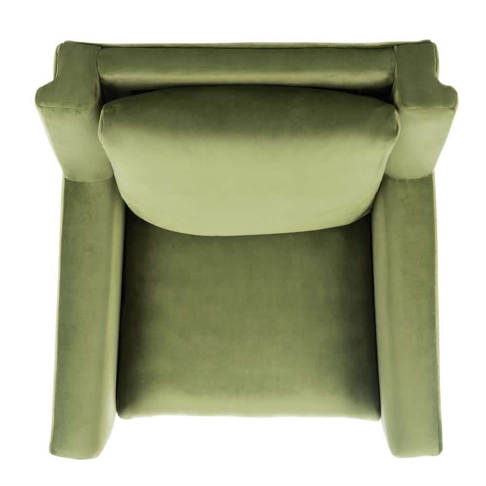 Olive Velvet and Natural Wood Mid-Century Arm Chair