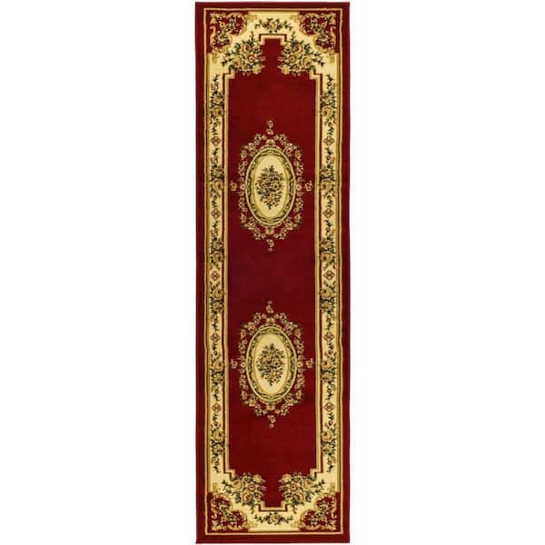Lyndhurst Red/Ivory 2 ft. x 12 ft. Floral Medallion Border Runner Rug