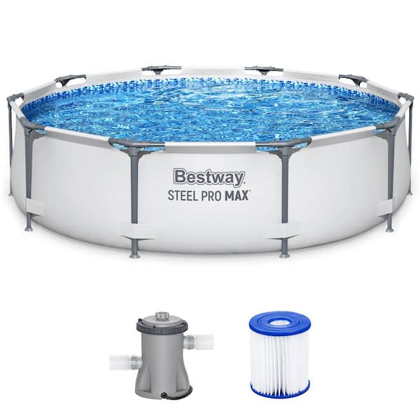 56407E 10 ft. Round 30 in. High Metal Frame Pool Steel Pro MAX Family Swimming Pool Set