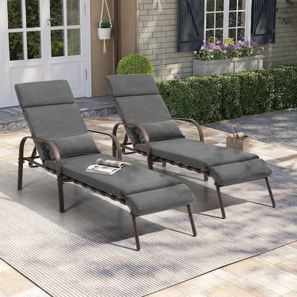Pellebant 2-Piece Metal Outdoor Chaise Lounge with Dark Gray Cushions