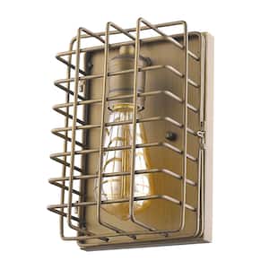Lynden 6 in. 1-Light Raw Brass Sconce with Wire Cage Shade