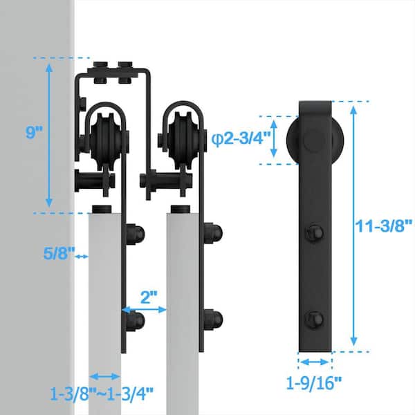 8 ft./96 in. Frosted Black Heavy-Duty Bypass Double Door Sliding Barn Door Hardware Classic Design Roller