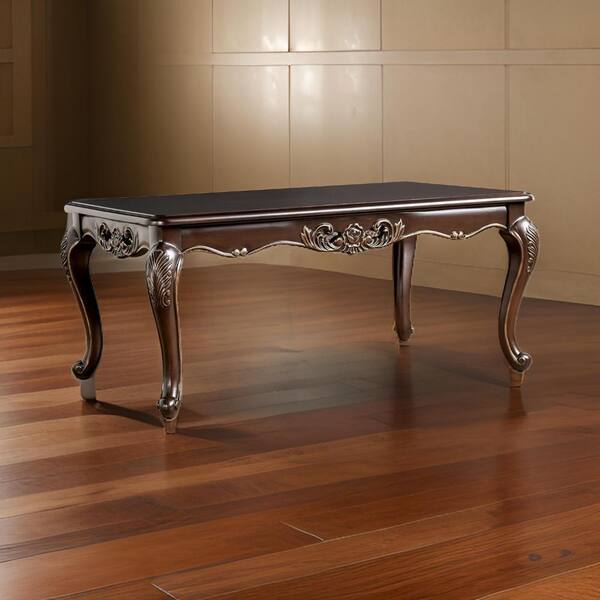 Benjara Halie 28 in. Java Brown Rectangle Wood Coffee Table with Classic Cabriole Legs