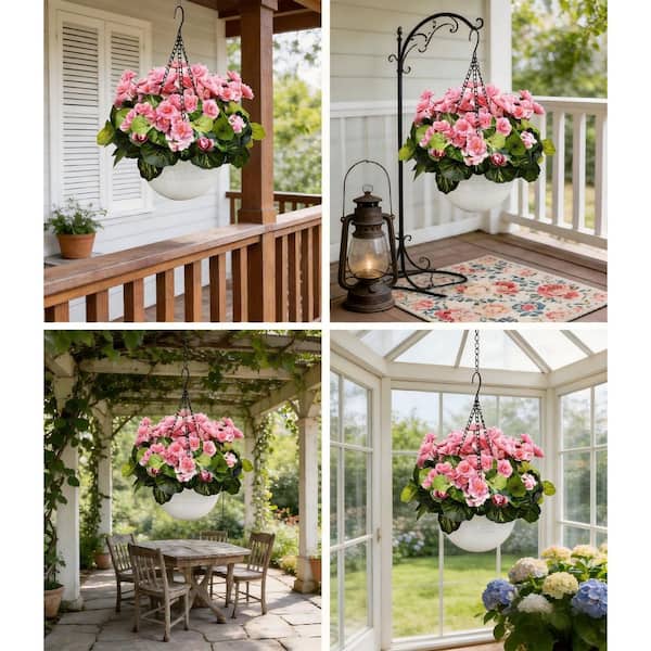 23.6 in. H Pink Artificial Mixed Flower with Basket Indoor/Outdoor