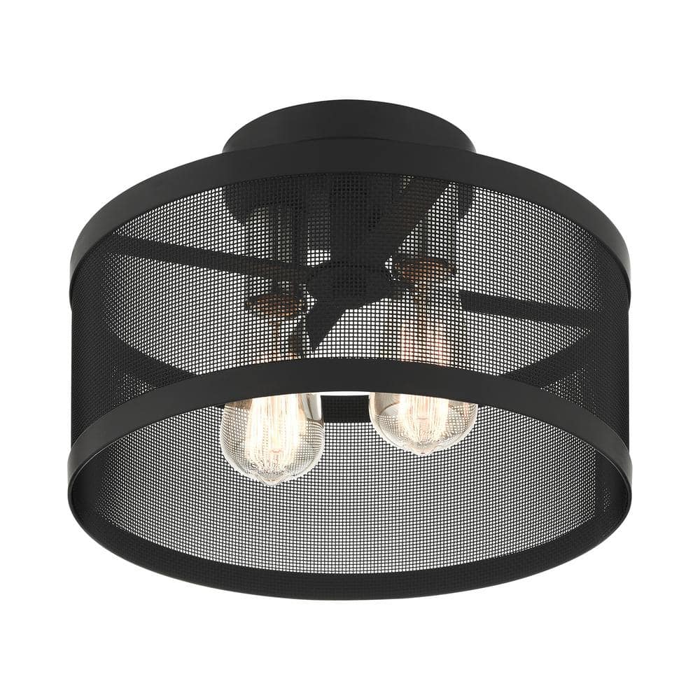Black and Brushed Nickel 2-Light Drum Semi-Flush Mount