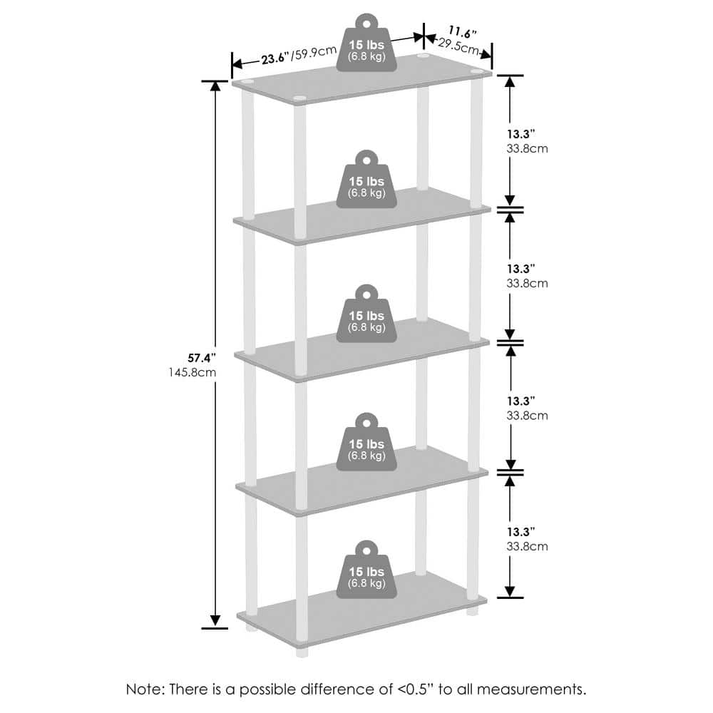 Laminated Black & Light Cherry 5-Tier Round Tube Shelf