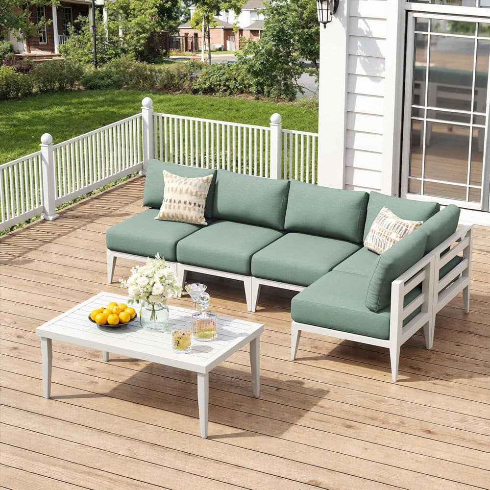 6-Piece Aluminum Outdoor Patio Furniture Set, Oversized Sectional Sofa with Corner Seat & Coffee Table & Green Cushions price history on PriceWatchPro