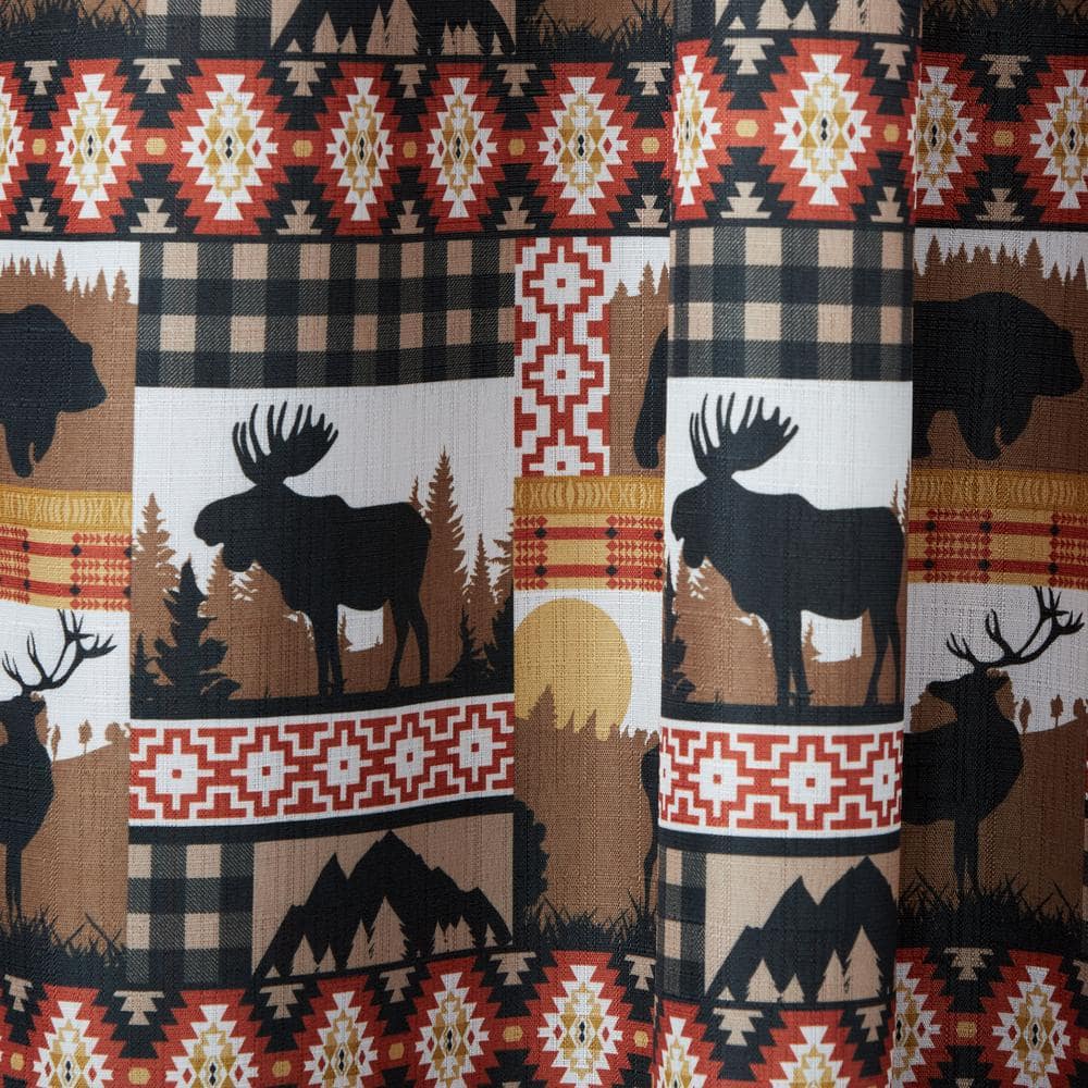 Green and Blue Rustic Plaid Moose Lodge Curtain Panel Pair