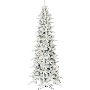 7.5 ft. Pre-Lit Flocked Slim Mountain Pine Artificial Christmas Tree with Warm White LED Lights