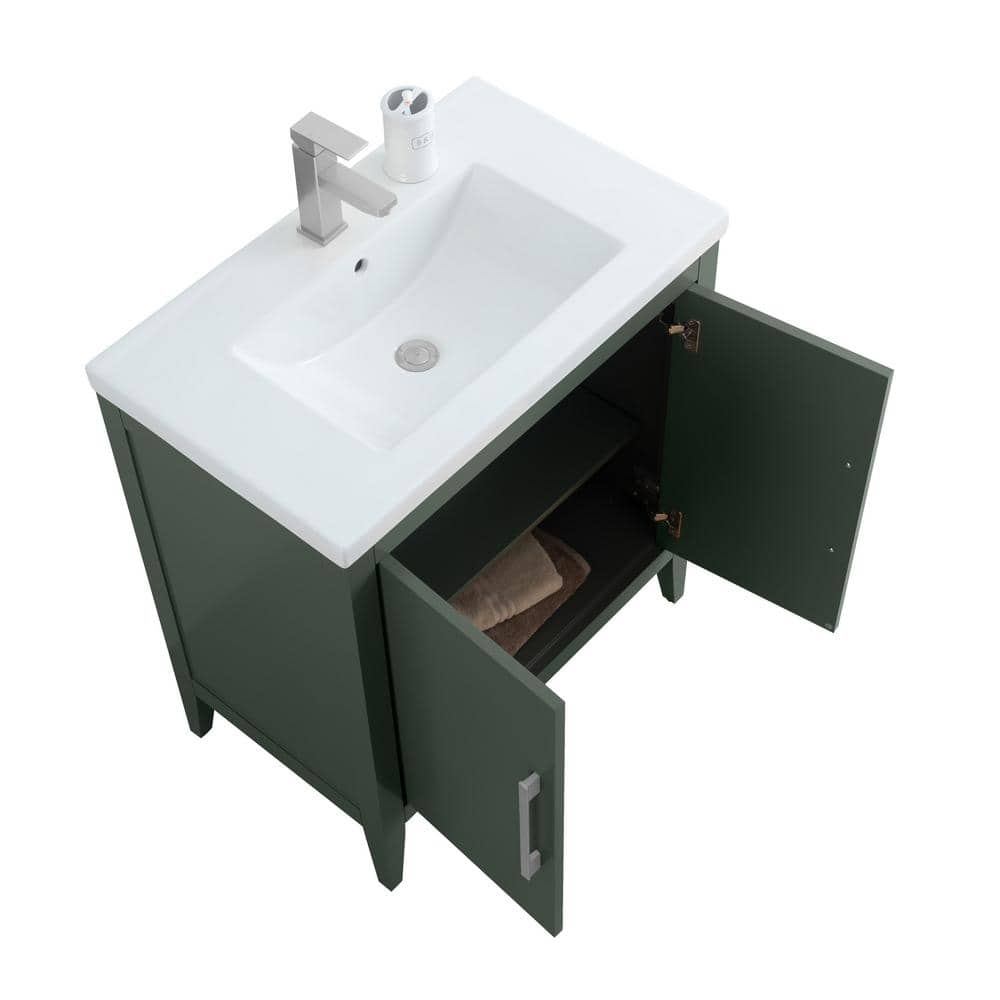30" Vintage Green Single Sink Bathroom Vanity with Ceramic Top