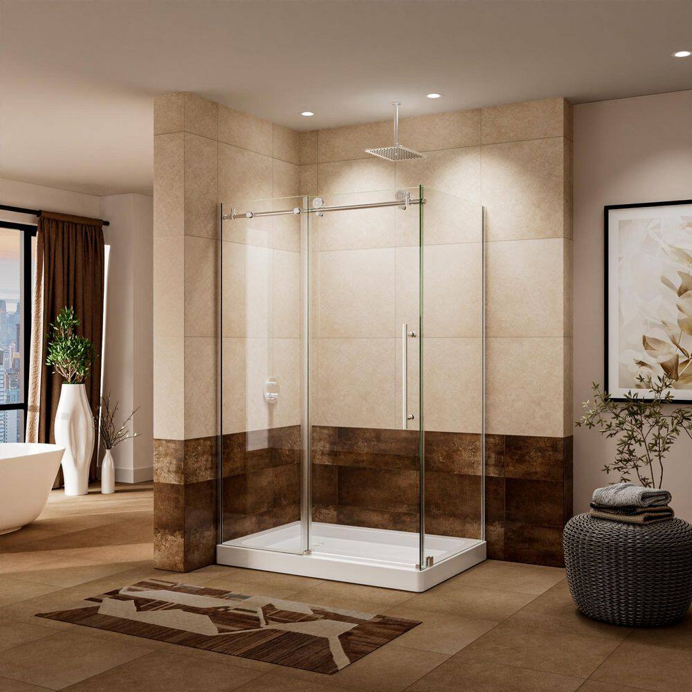 44-48 in. W x 34 in. D x 72 in. H Modern Frameless Corner Sliding Shower Door Enclosure in Brushed Nickel Clear Glass price history on PriceWatchPro