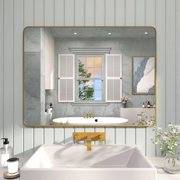 48 in. W x 36 in. H Rectangular Framed Wall Bathroom Vanity Mirror in Gold