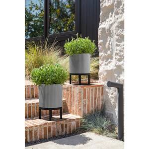Demi 12 in. Raised with Stand Round Gray Plastic Planter with Black Stand (2-Pack)