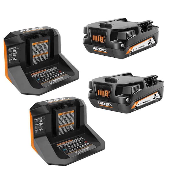 RIDGID 18V Lithium-Ion 2.0 Ah Battery and Charger Starter Kit (2-Pack)